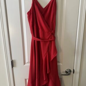 Lulu's Red Sleeveless Sundress with V-neck and Tie Front